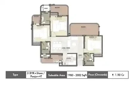 3 BHK+Store 1980 - 2002 SqFt