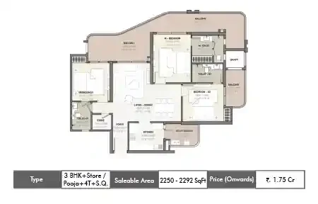 3 BHK+Store 2250 - 2292 SqFt